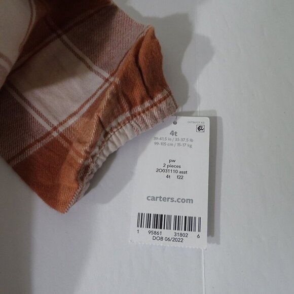 Carters 2 pc Brown Plaid Top and Blue Legging Set Toddler Girls Size 4T NEW - Picture 8 of 8